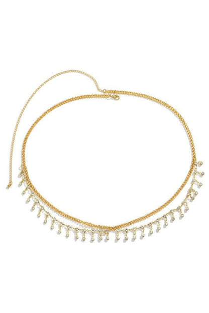 gold double chain waist chain with dangling clear stones