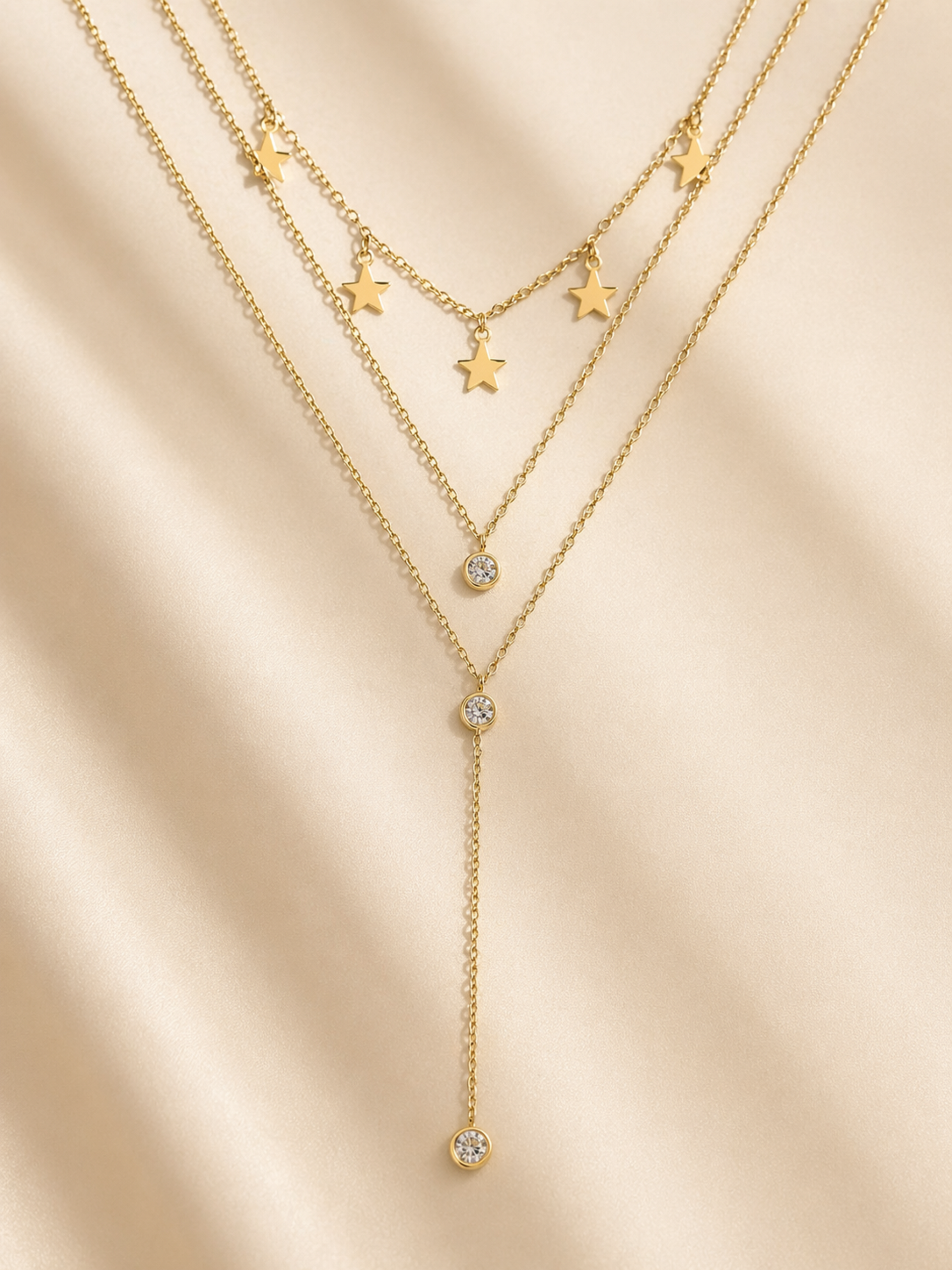 minimalist gold necklace with crystal drop detail
