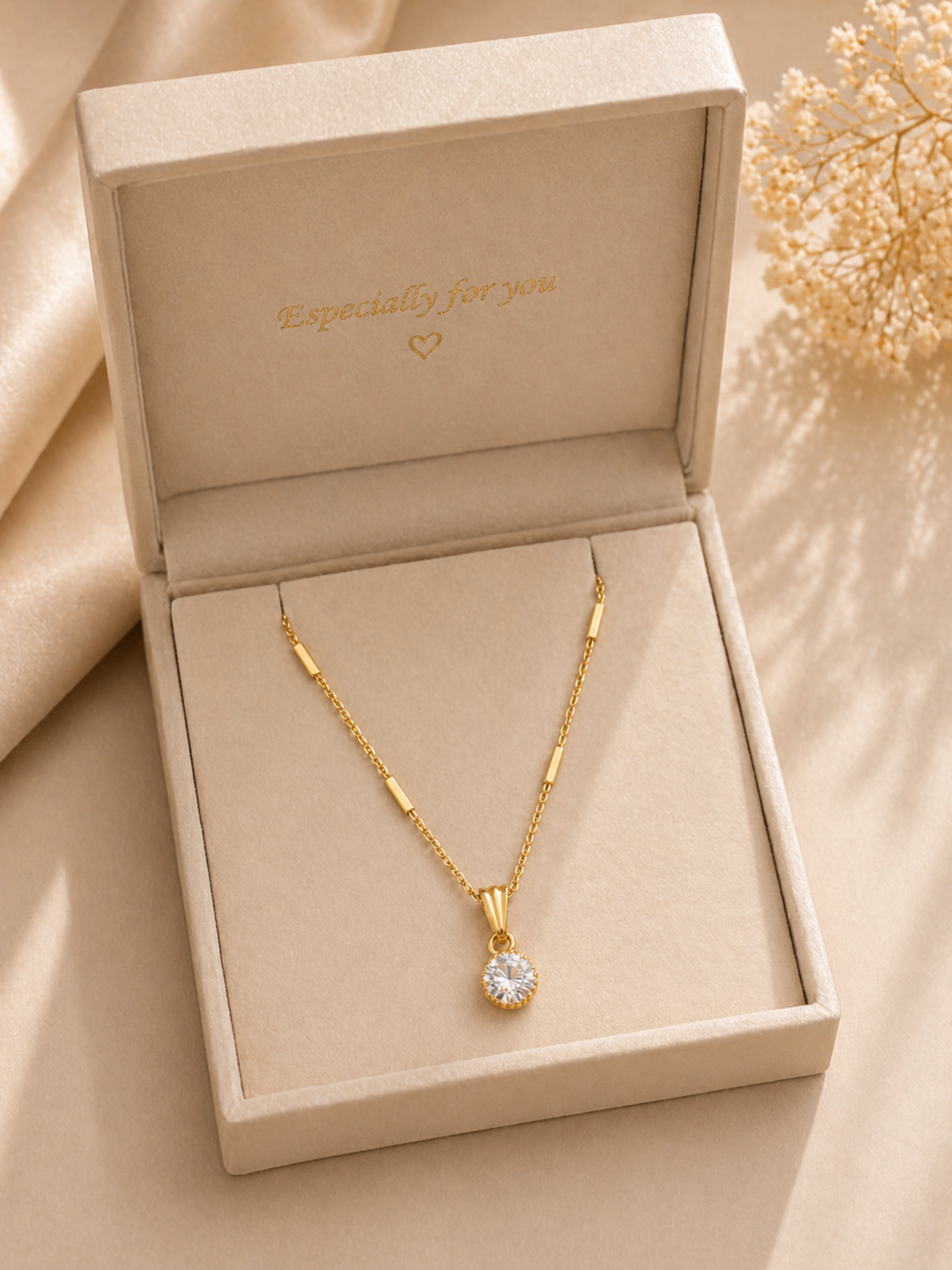 elegant gold pendant necklace in gift box
