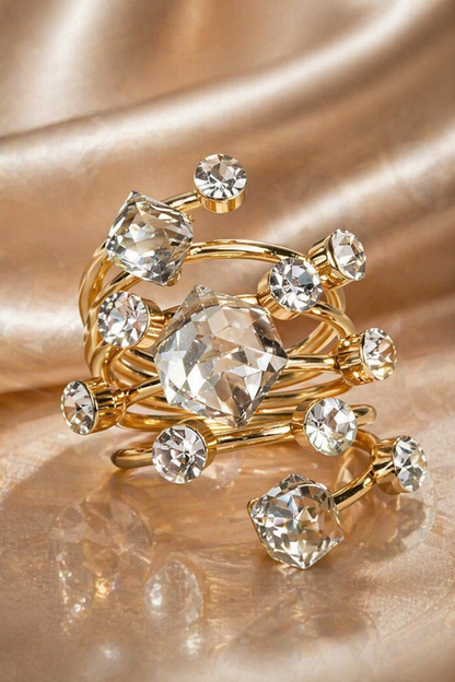 gold crystal spiral statement ring close up