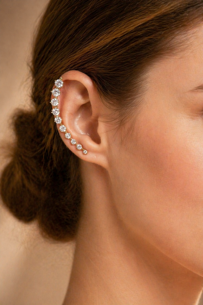 minimal crystal ear cuff close up
