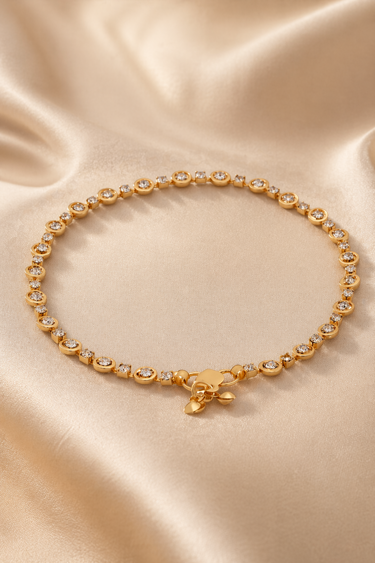 elegant gold anklet on model feet
