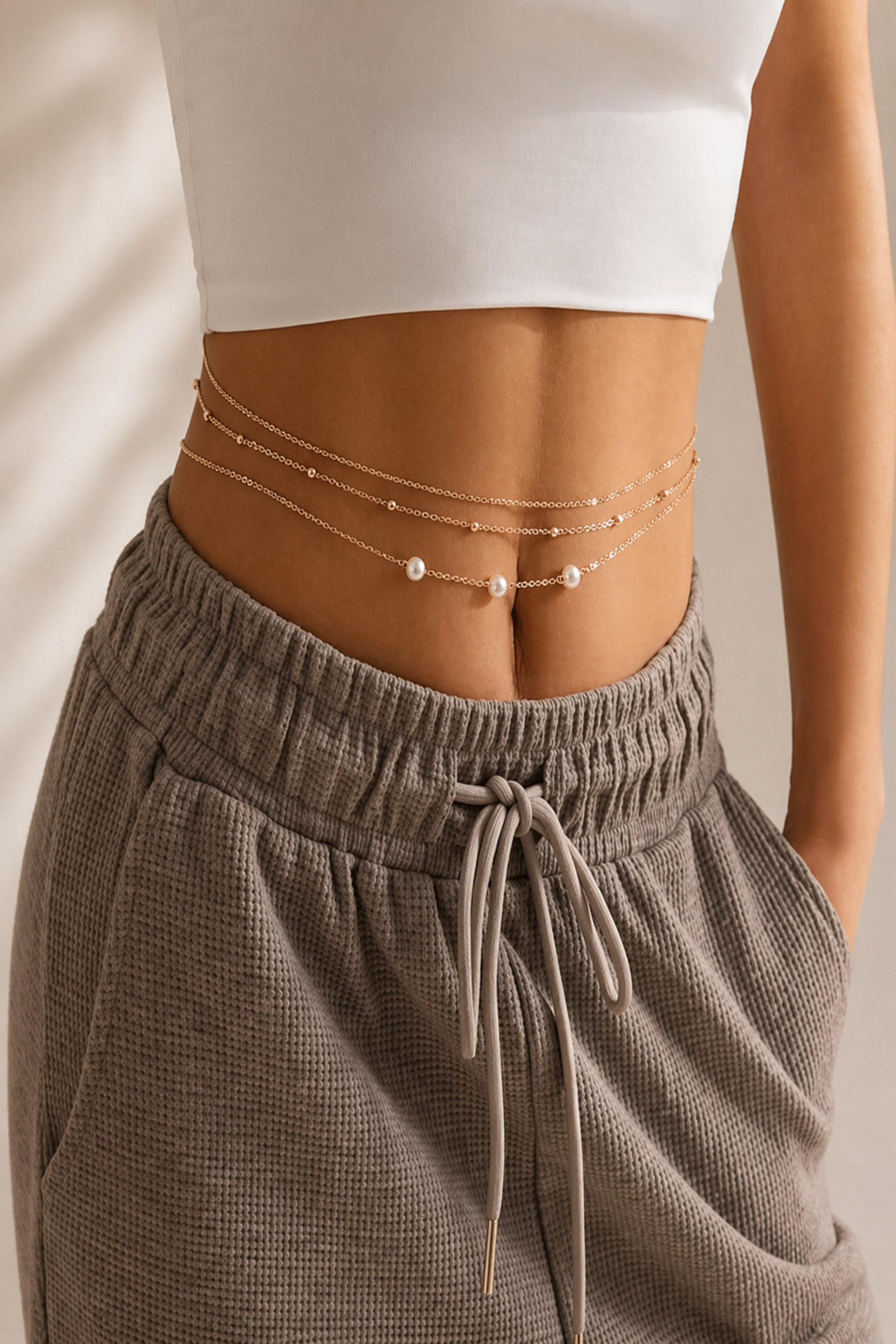 triple strand waist chain laid on neutral surface