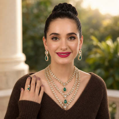 Traditional-modern jewelry set with layered silhouette