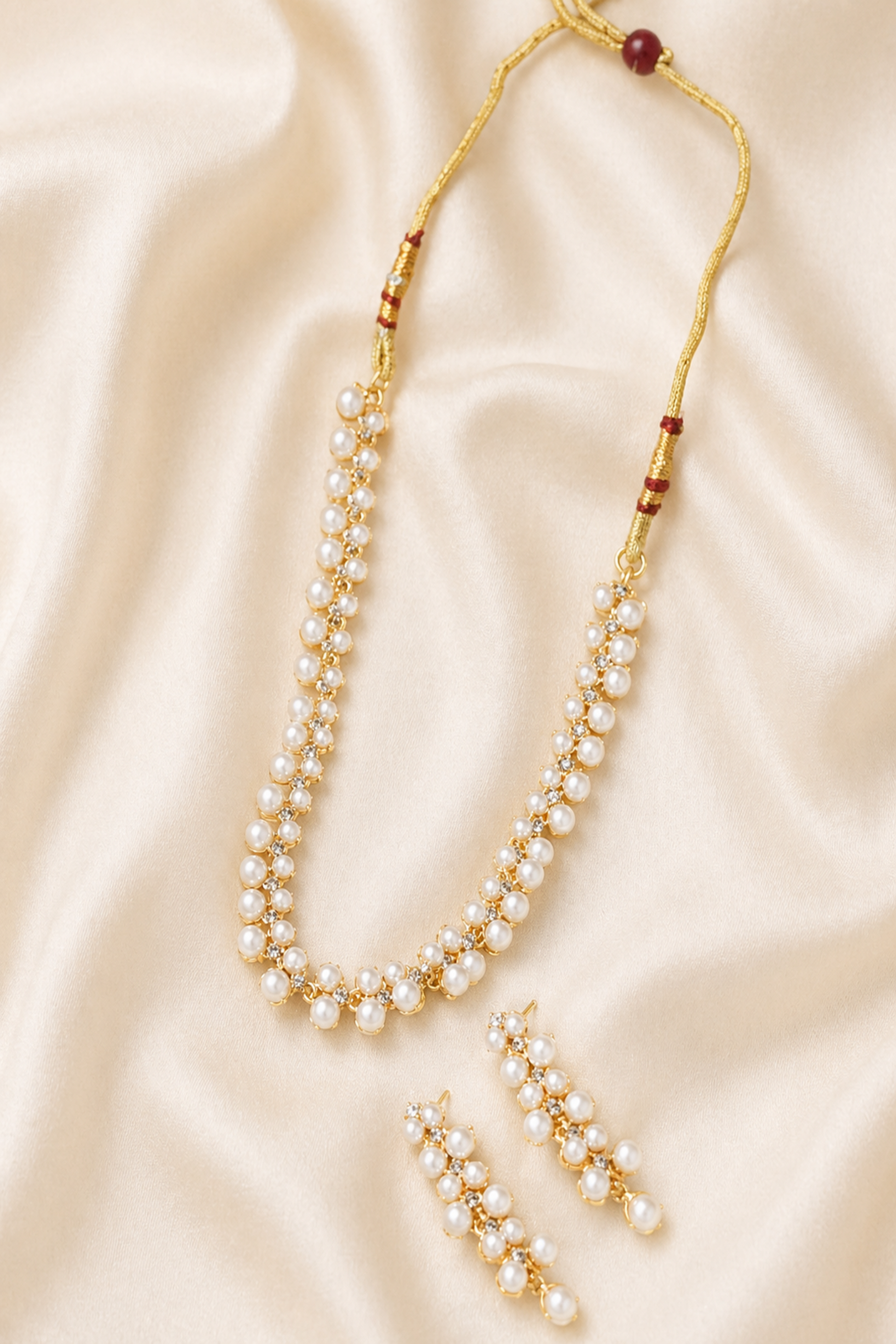 pearl choker necklace set with matching earrings