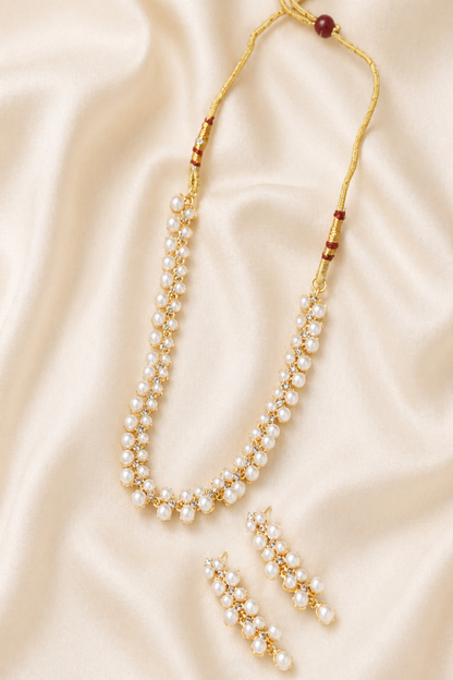 pearl choker necklace set with matching earrings