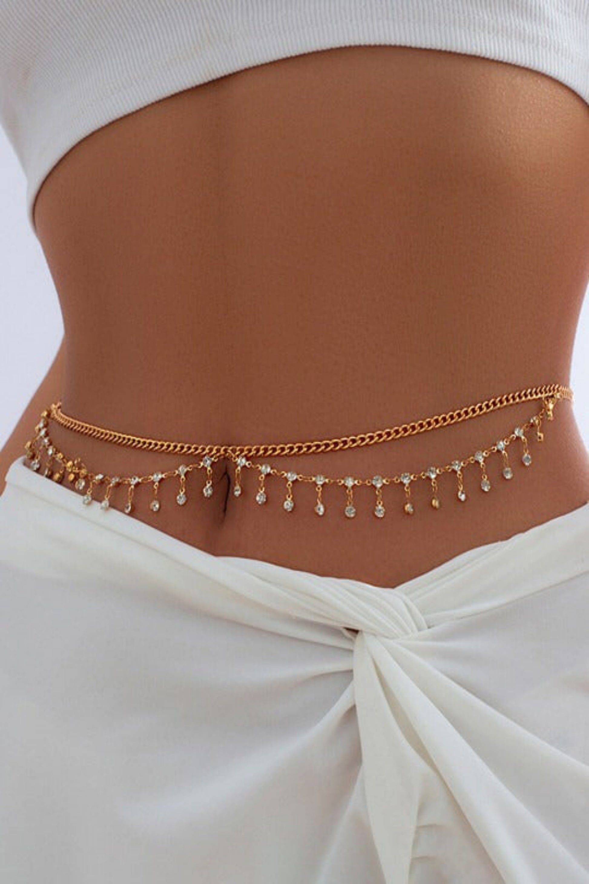 minimal waist belt with crystal drop detailing