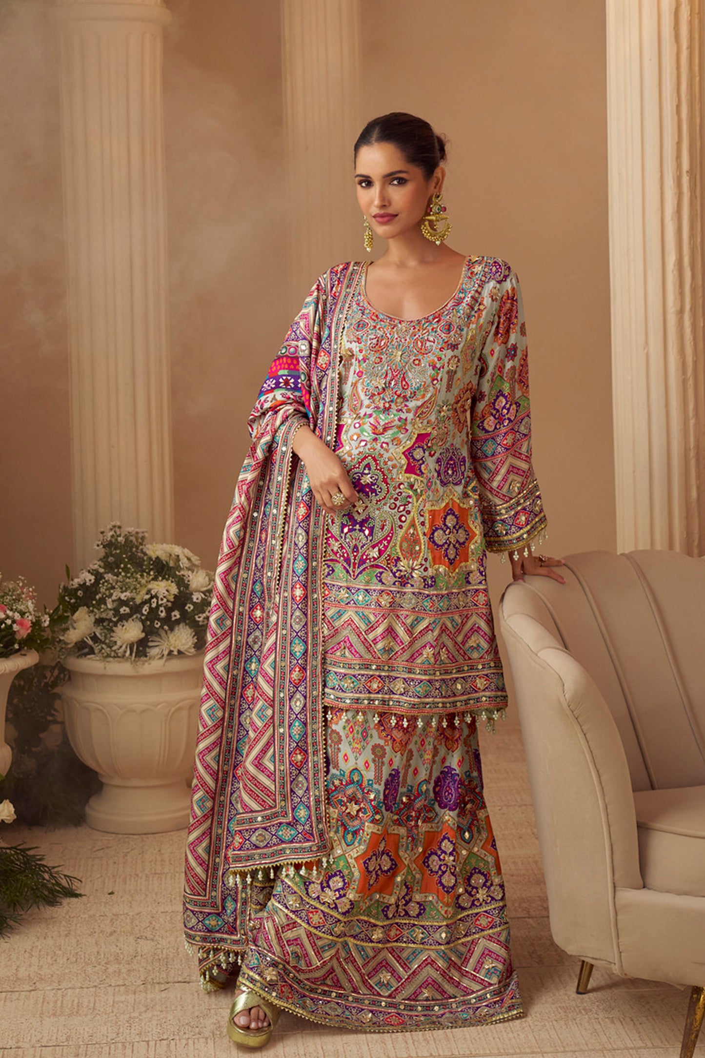 Gorgeous Style Palazzo Outfit side angle for Wedding Wear
