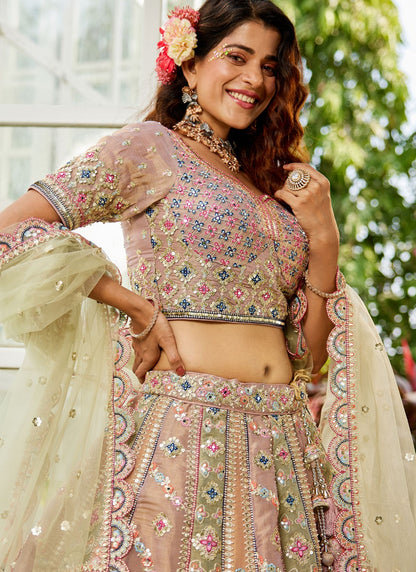 close up of gotta patti and mirror work on lehenga skirt