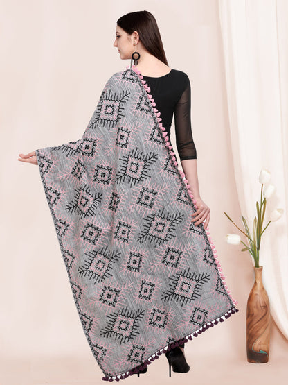 Gray shawl style dupatta for refined cultural dressing