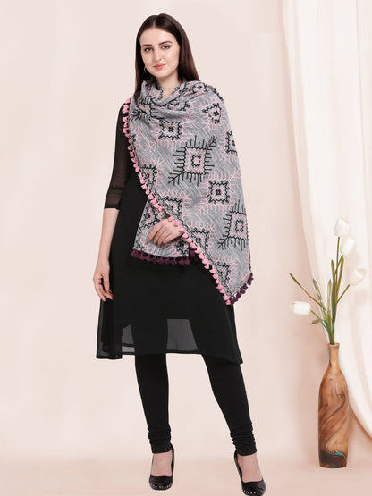 Textured khadi cotton scarf dupatta in muted gray