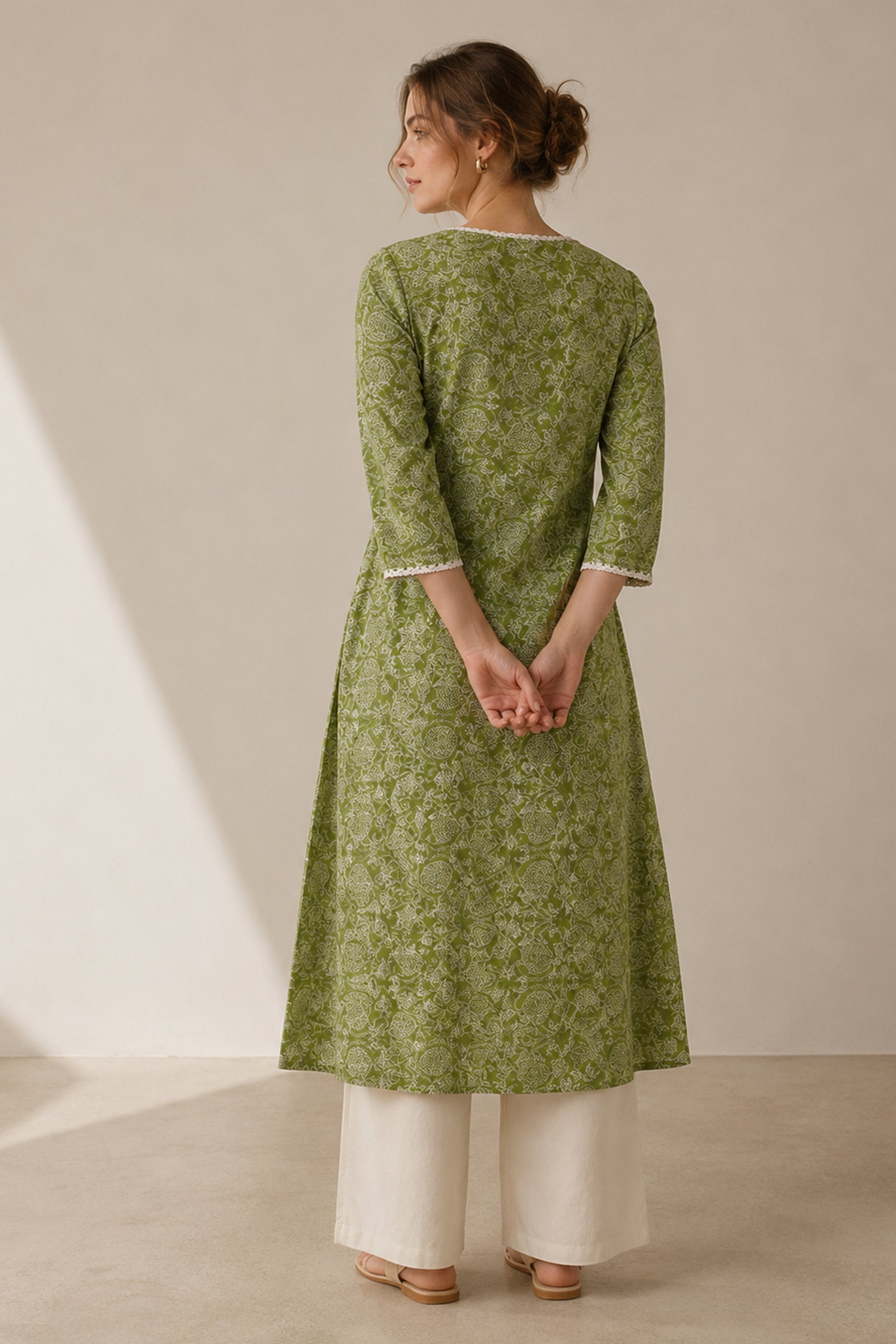 Cotton Anarkali Kurti with contrast border detailing