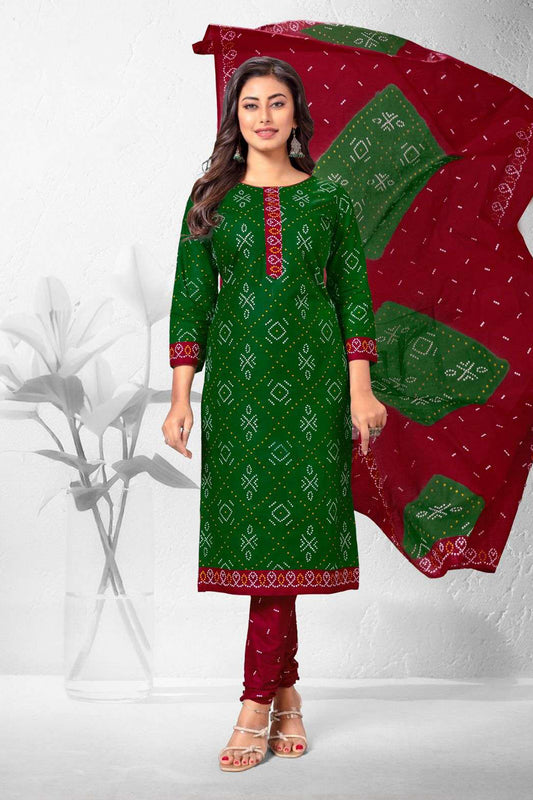 Green Cotton Salwar Kameez Suit for Summer