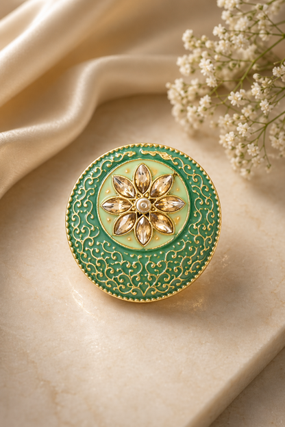 adjustable gold kundan ring for women