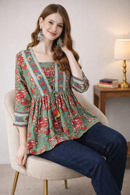 A-line print top styled for casual summer outing