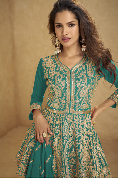 Green Indian Plazzo Suit full outfit with matching plazzo bottom