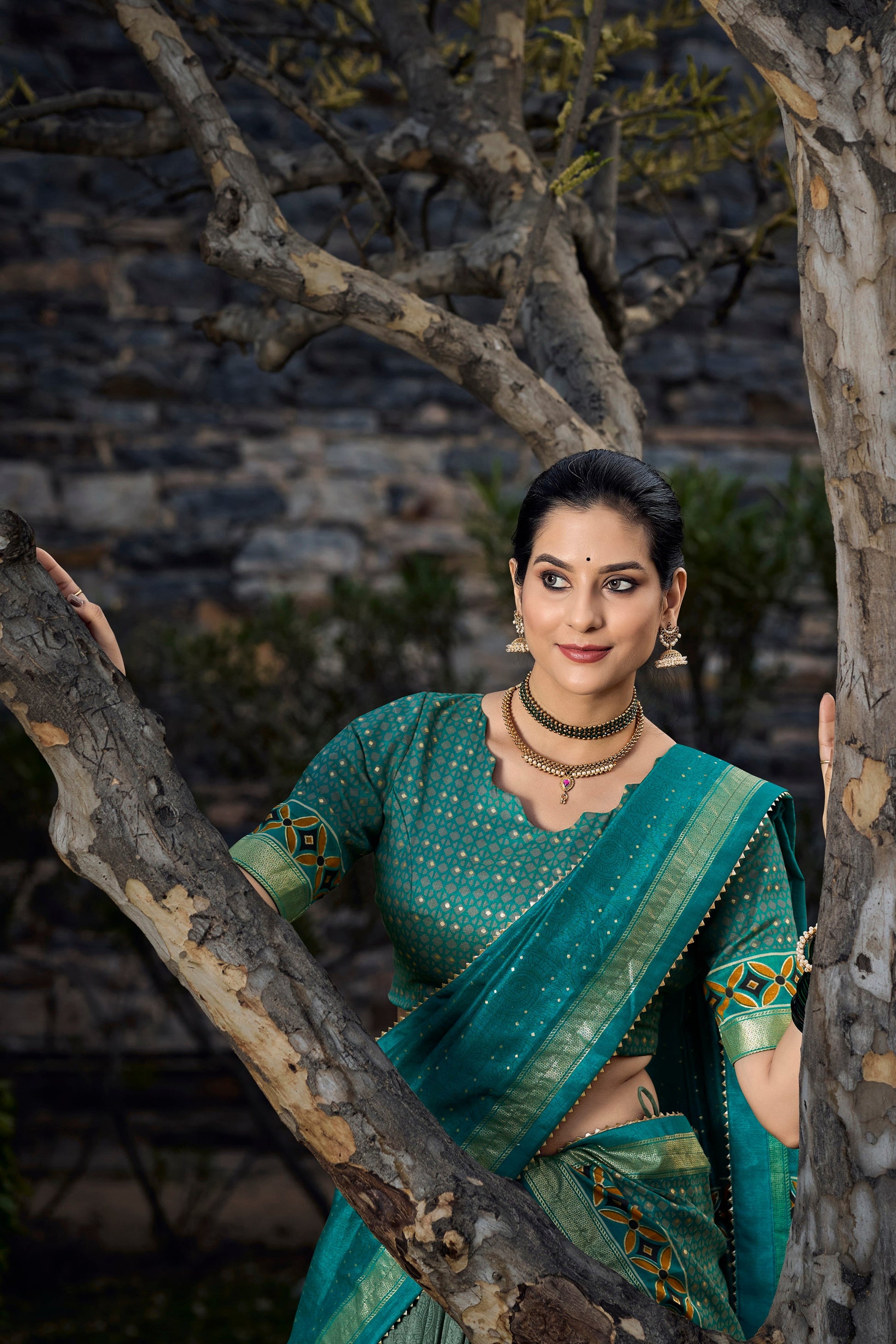 Dark green lehenga styled for Navratri occasion