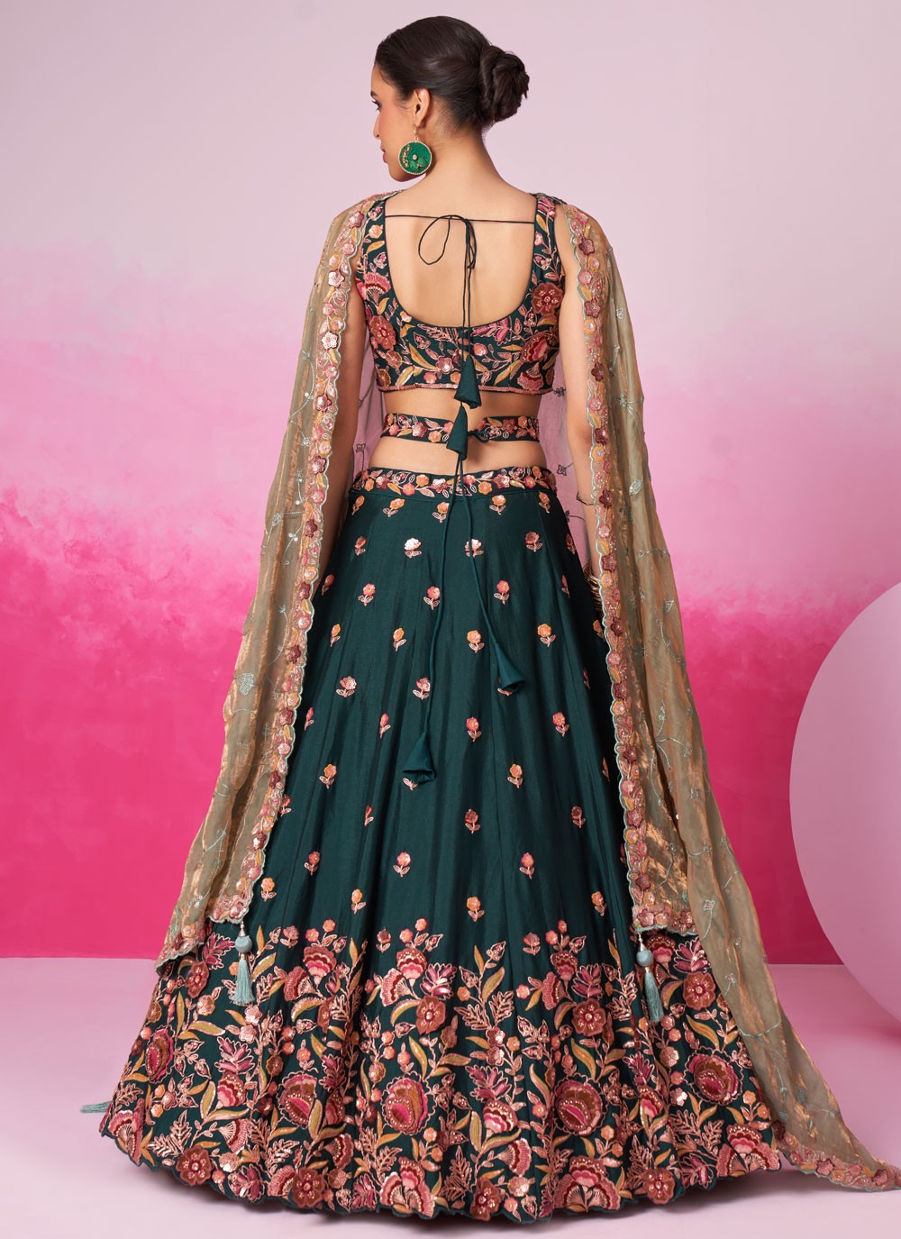 Lehenga choli green colour with dull golden sequins work