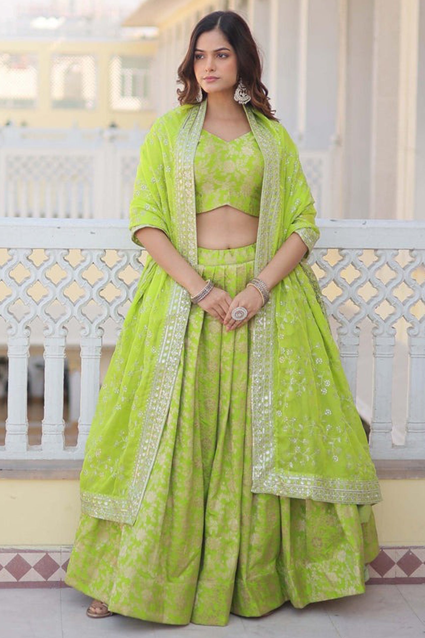 lehenga in green color for engagement event