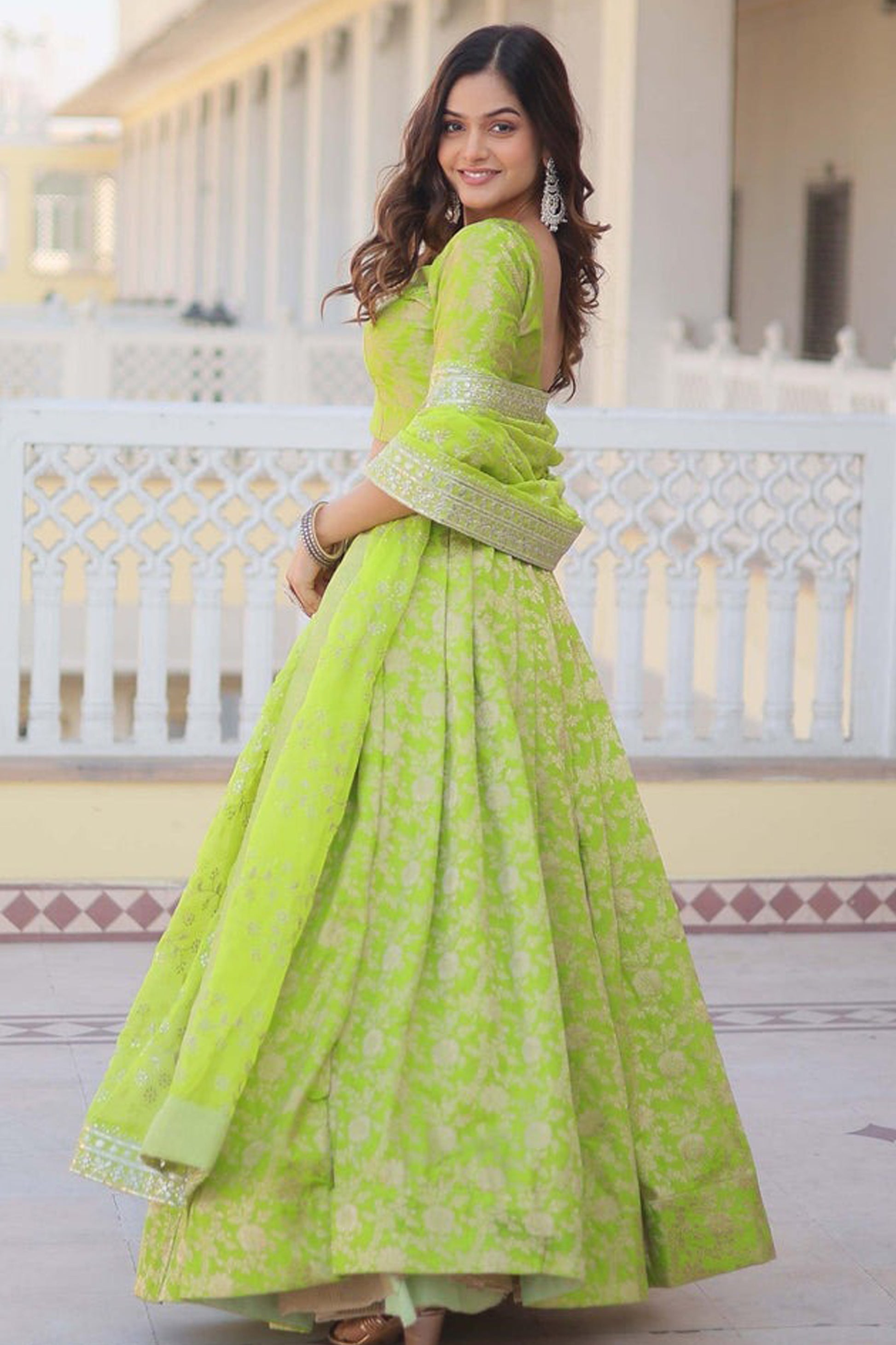 festive green lehenga choli outfit full look