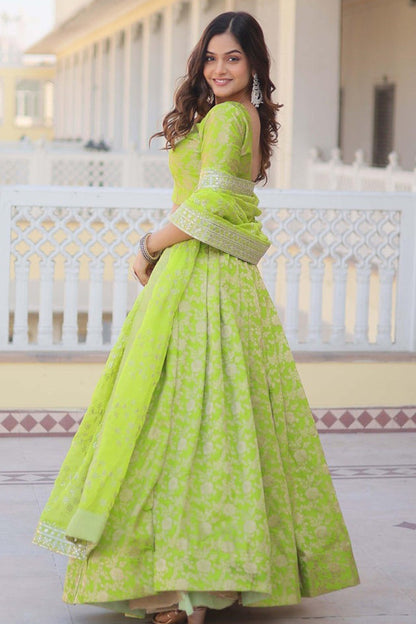 festive green lehenga choli outfit full look