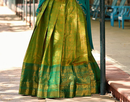Green lehenga choli with dupatta styled for reception