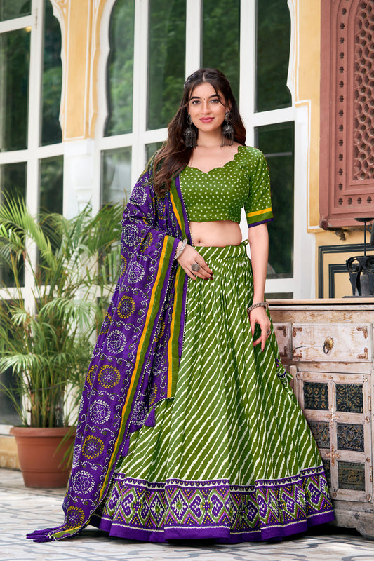 Green lehenga wedding dress full front view in tussar silk