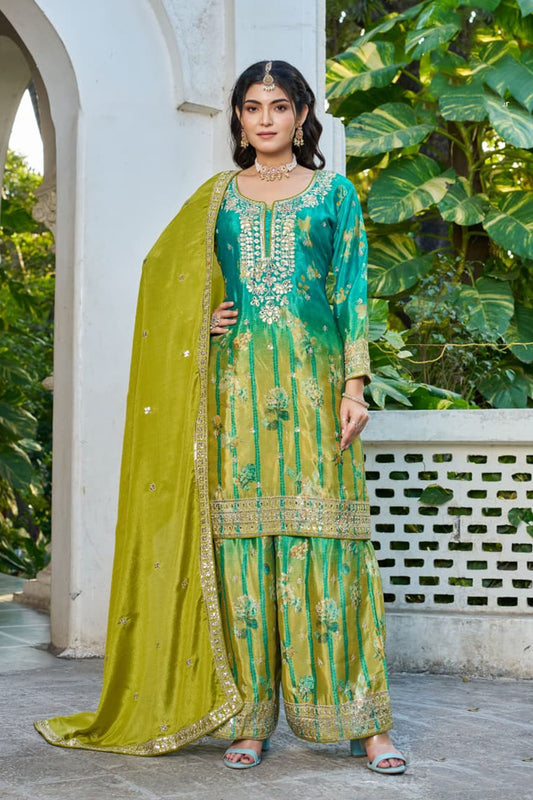 Ready to wear festive palazzo outfit in Olive Green