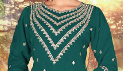 Green embroidered salwar suit full front view for festive wear