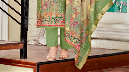Viscose self jacquard salwar kameez in green UK