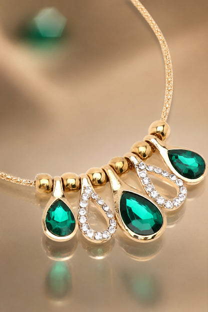 Green necklace for women with five teardrop drops