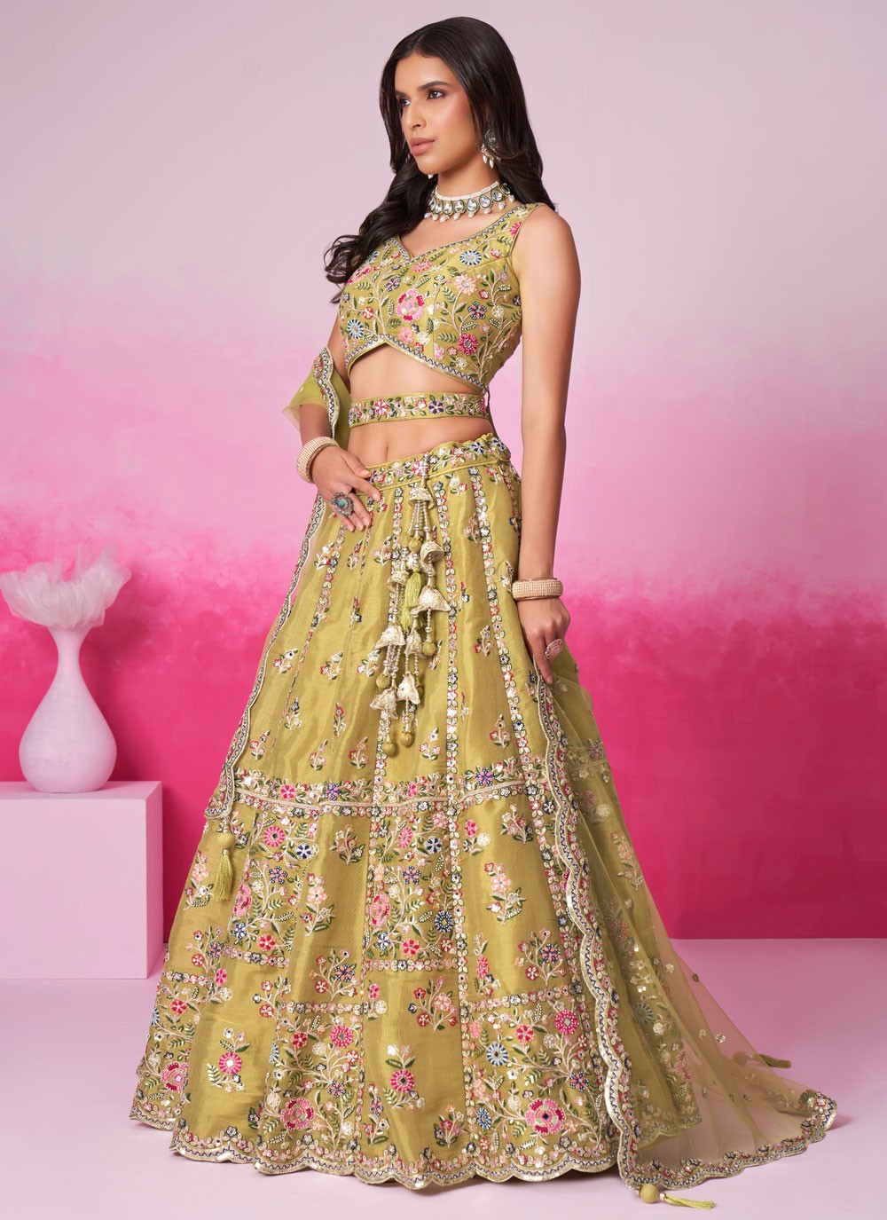 elegant mustard lehenga for roka ceremony
