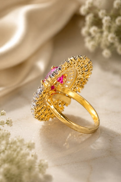Gold tone cocktail ring for modern occasion styling