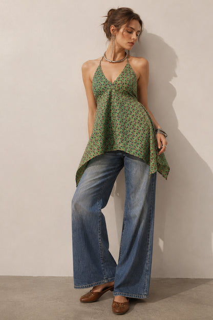 Halter Neck Top halter tie back summer cotton peplum silhouette