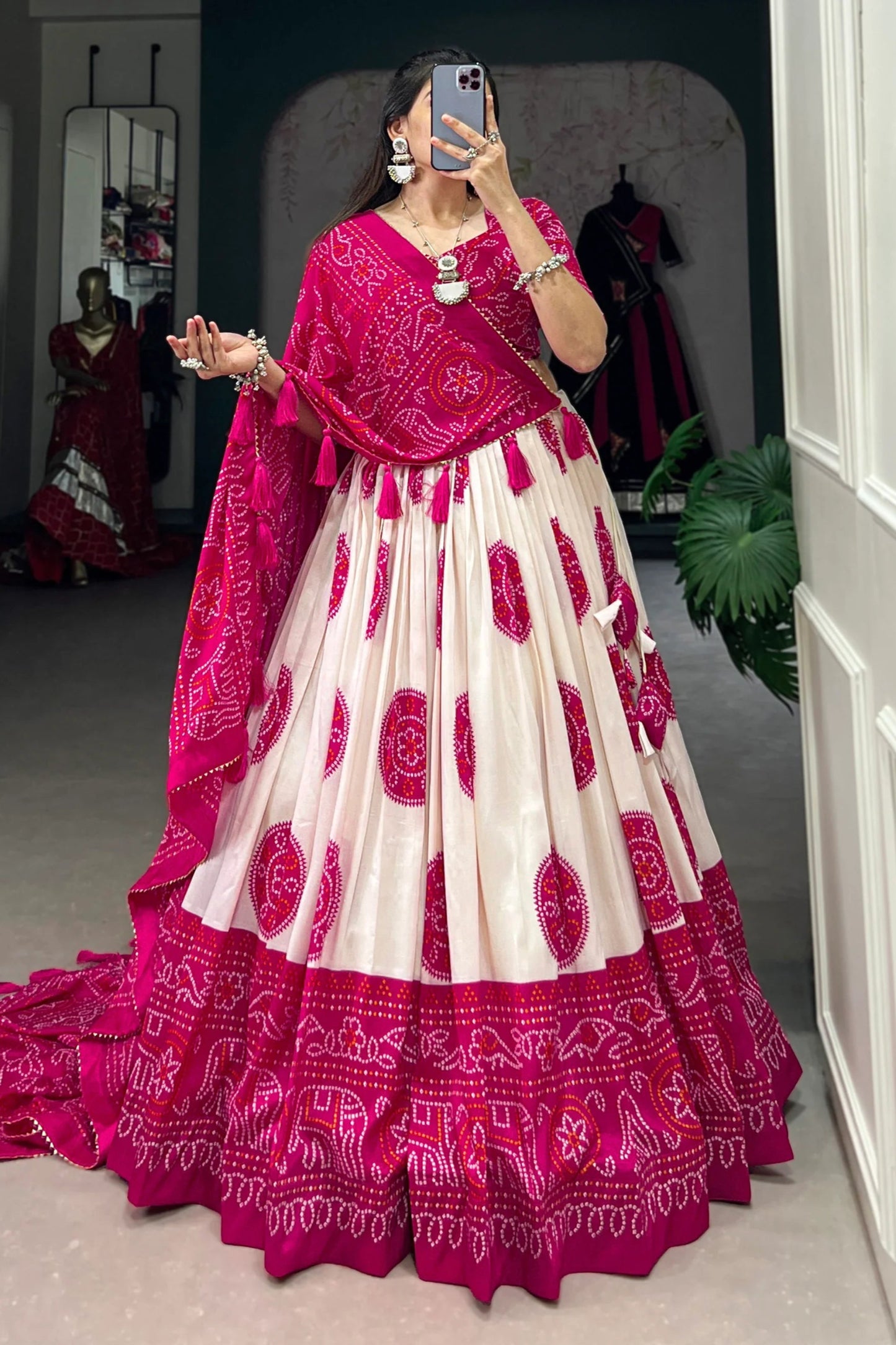 heavy Dark Pink lehenga choli full front view with dupatta