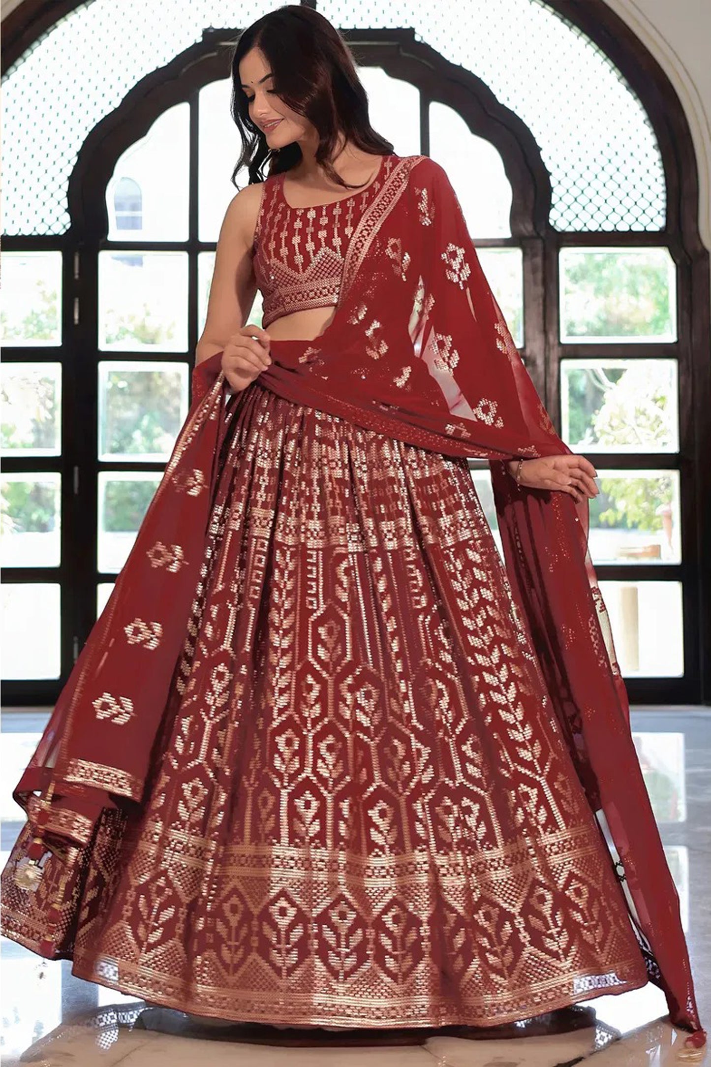 Heavy embroidered lehenga choli in  Maroon for wedding events