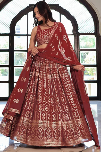 Heavy embroidered lehenga choli in  Maroon for wedding events