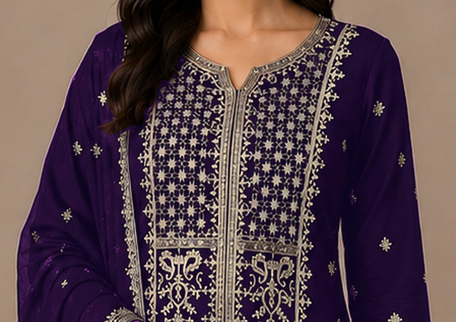 Royal Purple Palazzo Set for Women with Heavy Embroidered Sequence and Coding Work