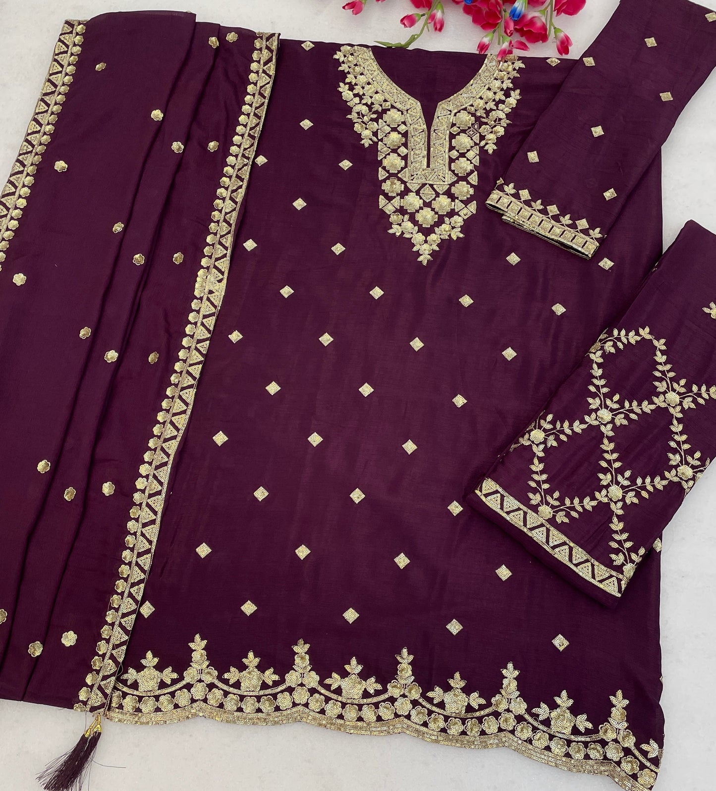 Purple Chinon palazzo for Navratri styling