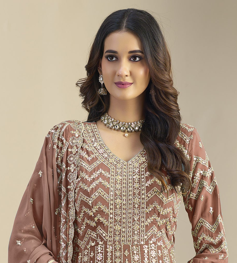 Heavy embroidery worked gown front detail
