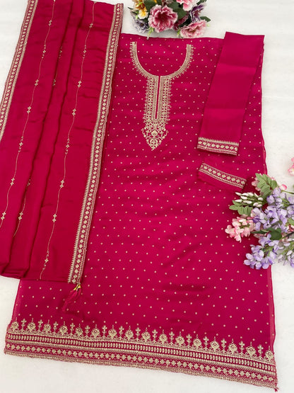 Embroidery detail on pink Viscose Dola Silk outfit