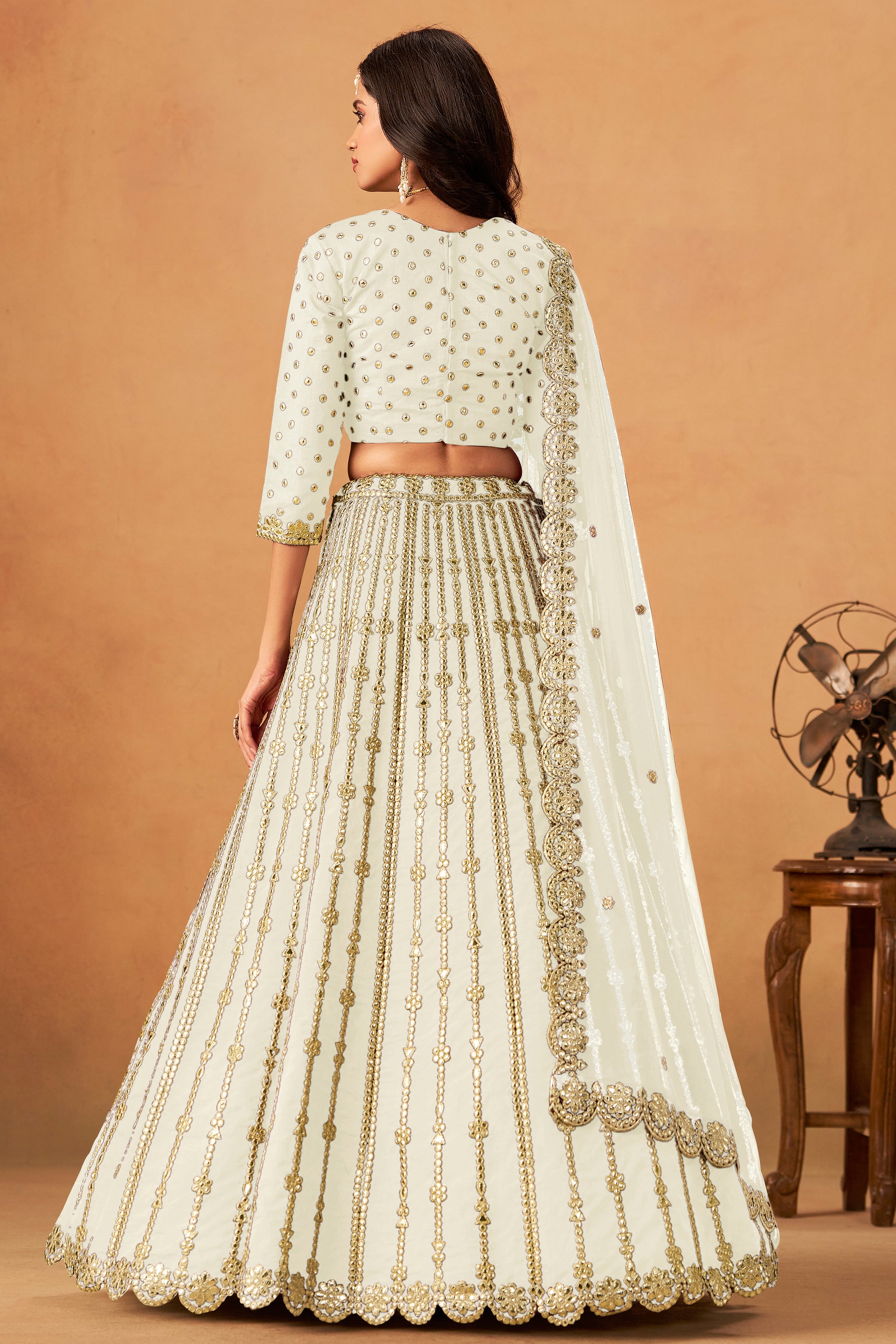 heavy embroidery work pattern on lehenga choli fabric