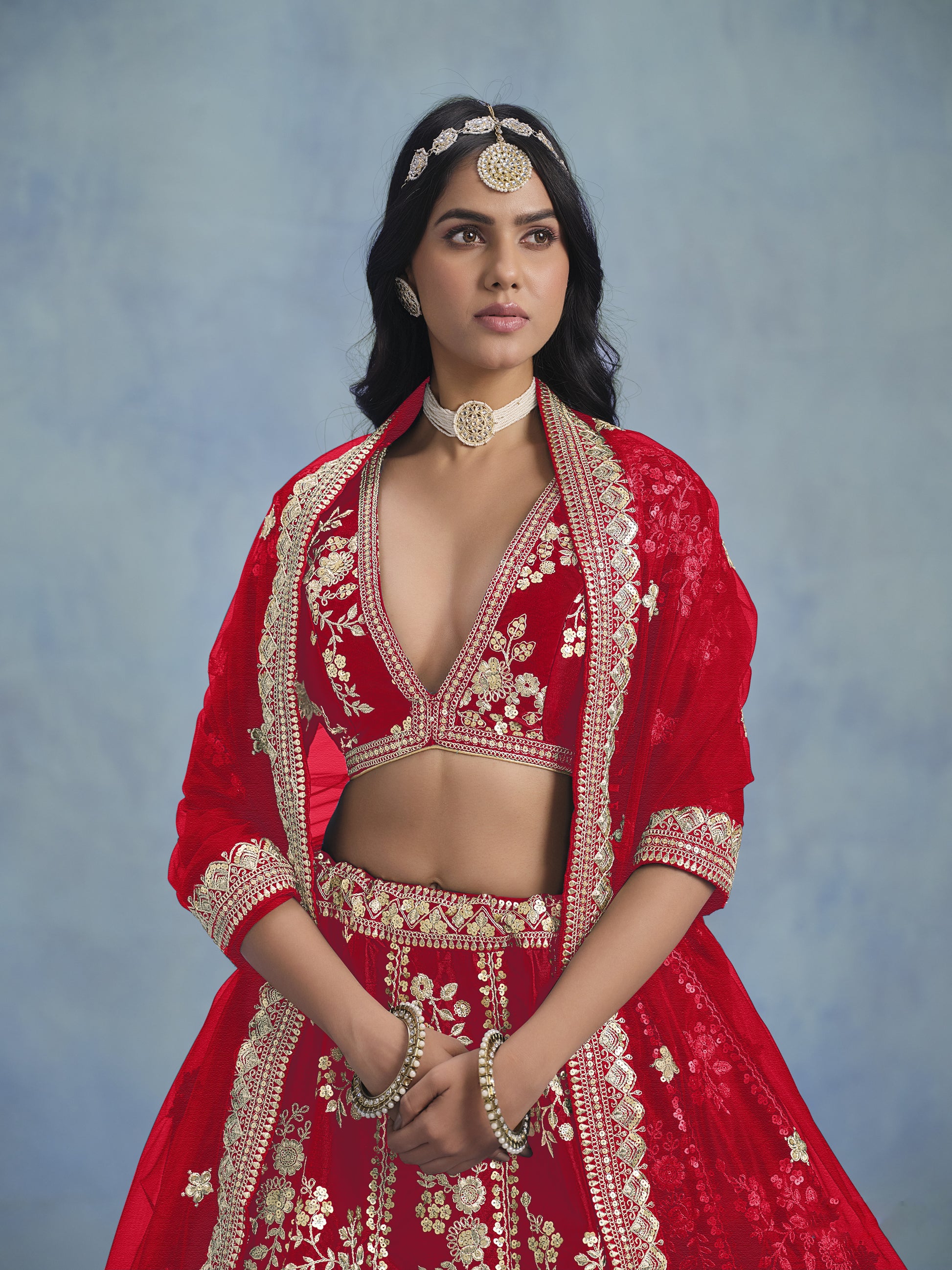Art silk lehenga with heavy embroidery close-up