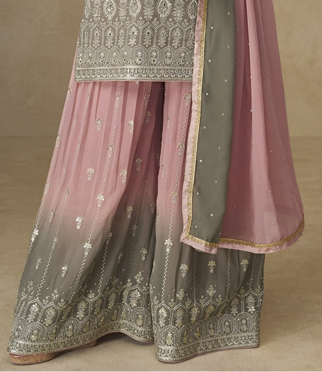 Festival wear blush pink palazzo suit with embroidery