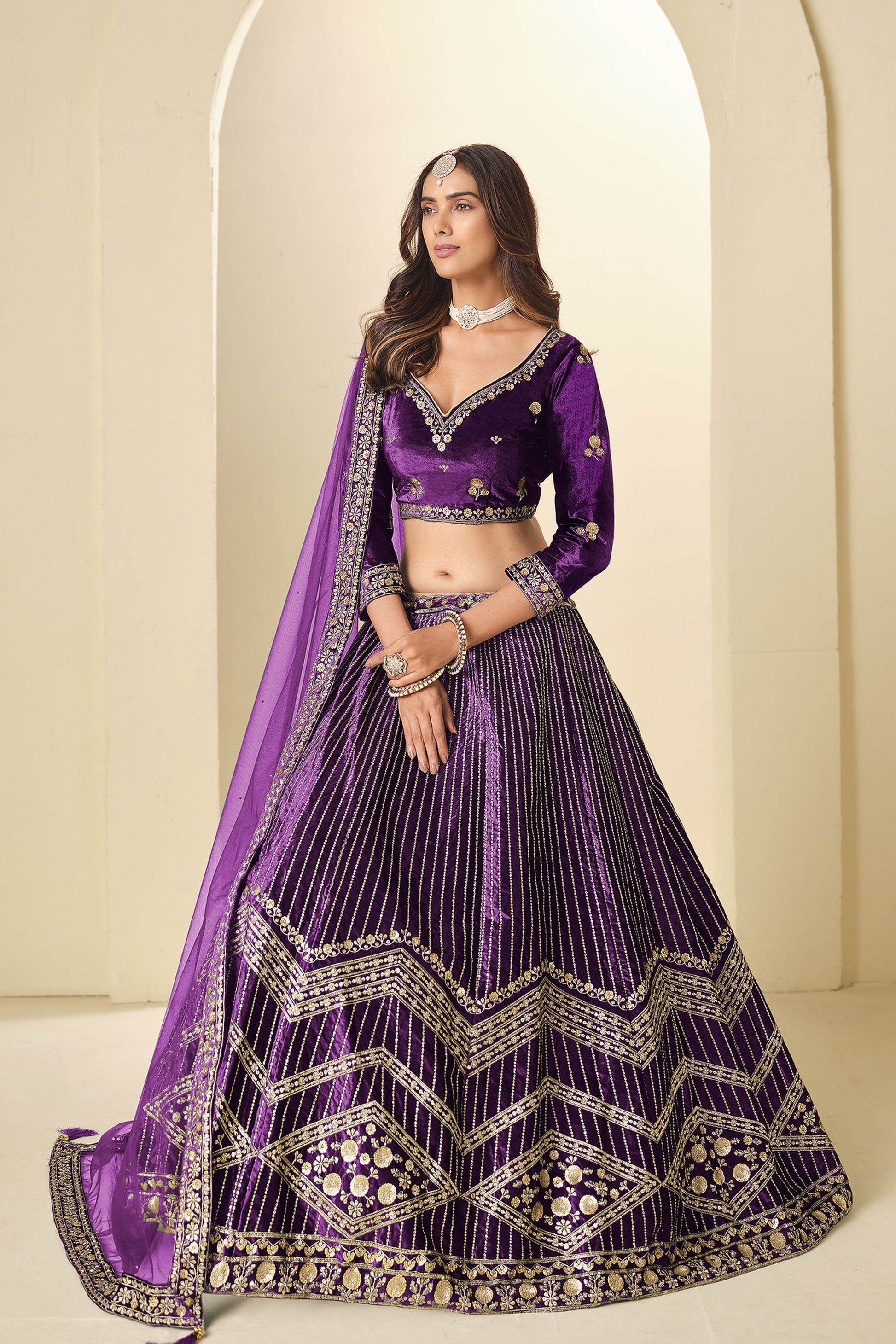 Traditional ladies lehenga outfit with sequins work