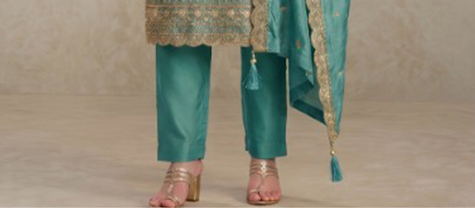 Heavy thread sequin embroidery work on silk kameez fabric