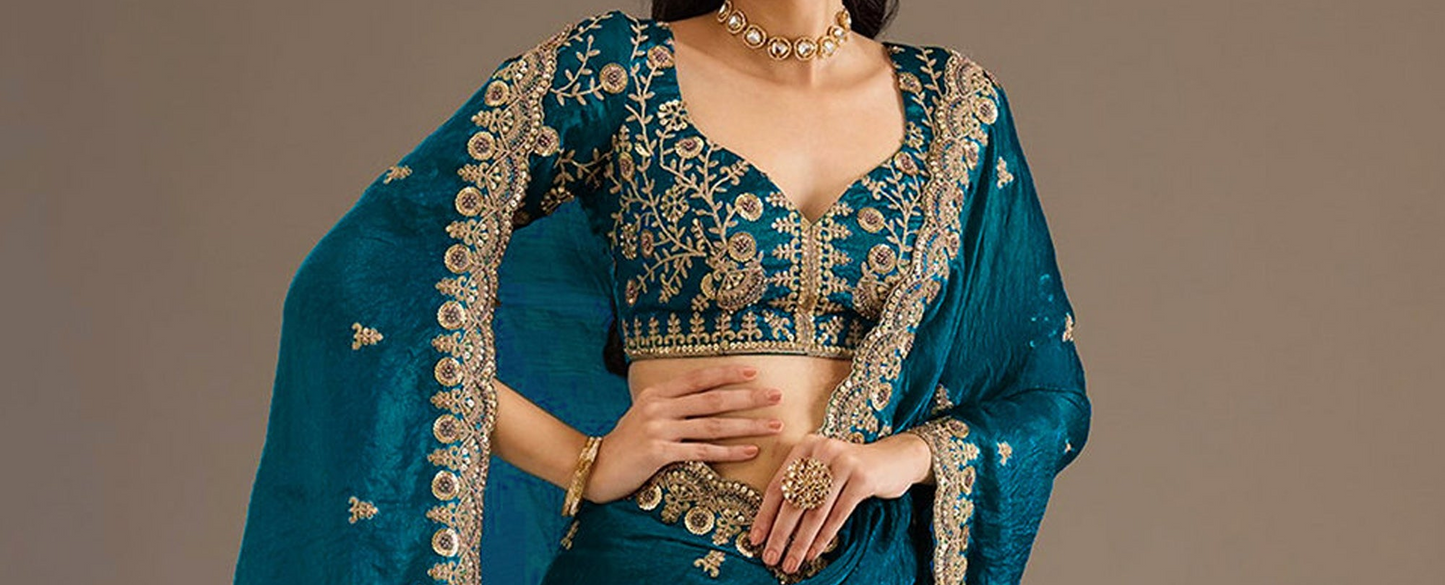 Heavy Zari And Embroidery on Navy Blue saree