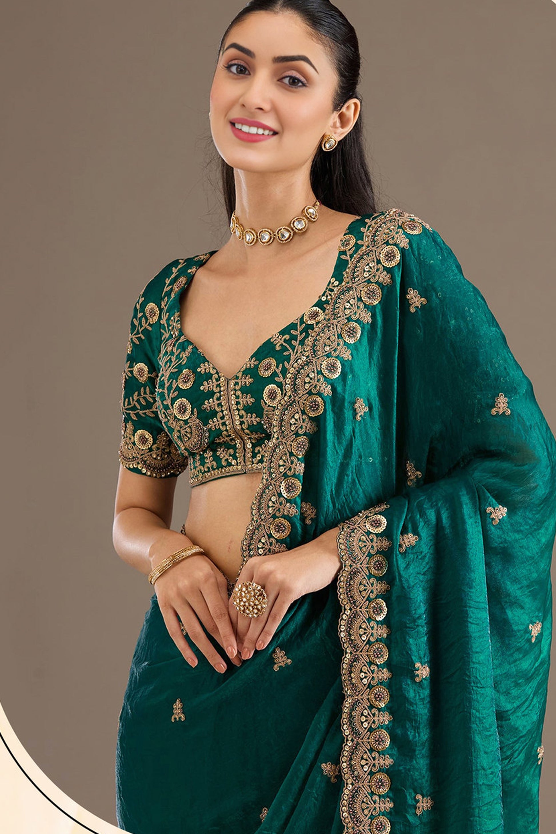 Heavy zari and embroidery saree for Diwali events
