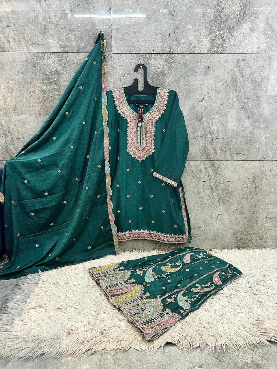 Hevay Chinon sharara outfit with embroidered detailing