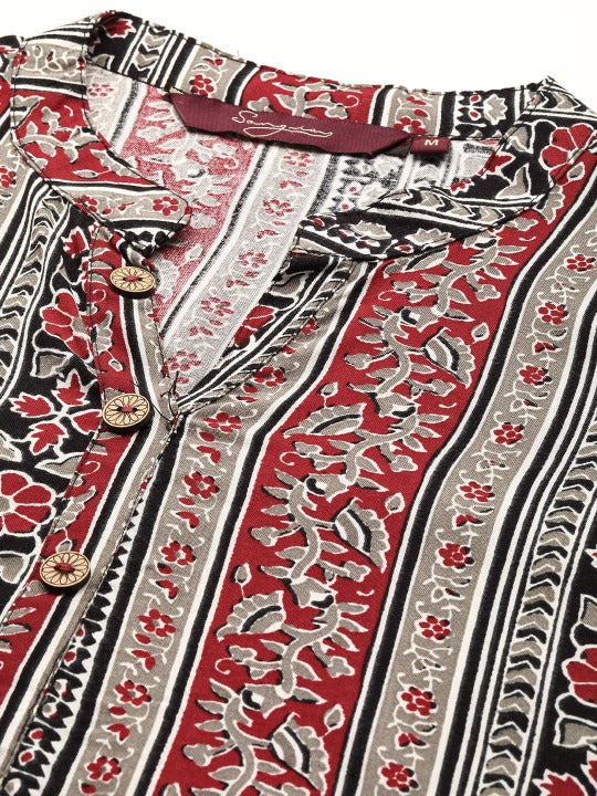 Close-up of floral print on viscose rayon fabric
